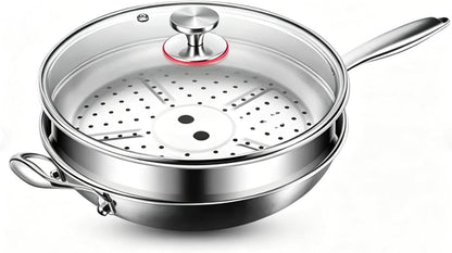 Titanium Wok with Lid,Titanium Wok Pan for Cooking,14Inch Non Stick Wok Pan with Steamer Basket,No Coating Titanium Frying Pans,Pfas/Pfoa/Ptfe Free Cookware1