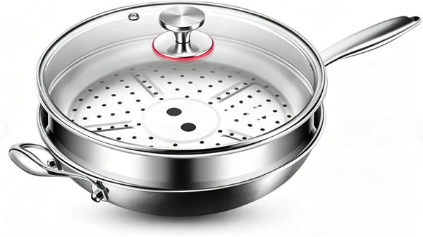 Titanium Wok with Lid,Titanium Wok Pan for Cooking,14Inch Non Stick Wok Pan with Steamer Basket,No Coating Titanium Frying Pans,Pfas/Pfoa/Ptfe Free Cookware1