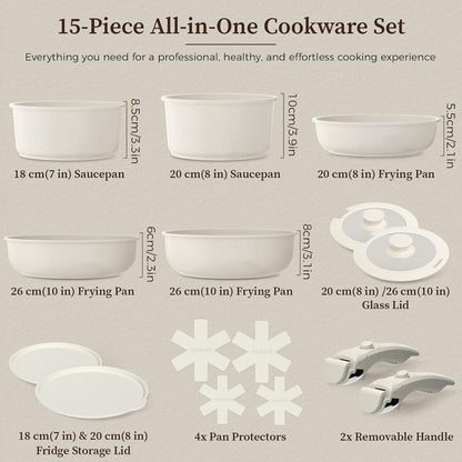 15Pcs Nonstick Pots and Pans Set with Detachable Handle, Oven Safe | Induction Compatible Non-Toxic Stackable Cookware Set for Rvs, Camping, Pfos/Pfoa-Free2