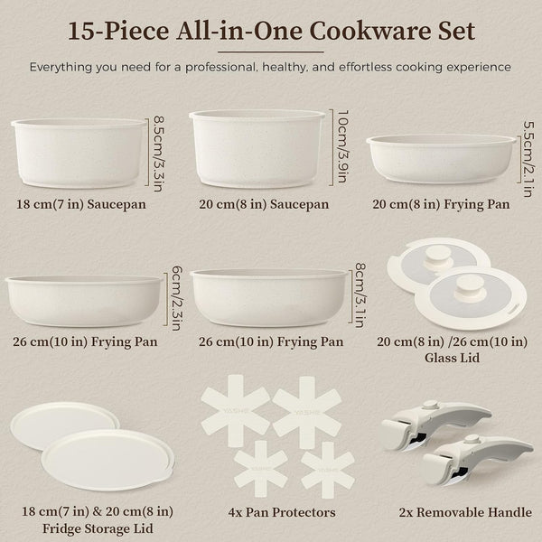 15Pcs Nonstick Pots and Pans Set with Detachable Handle, Oven Safe | Induction Compatible Non-Toxic Stackable Cookware Set for Rvs, Camping, Pfos/Pfoa-Free2