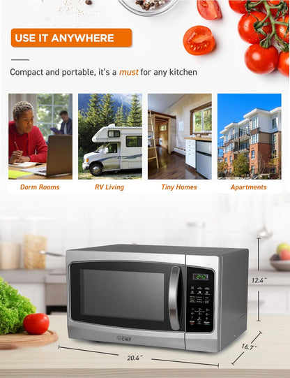 1.3 Cu. Ft. Countertop Microwave Oven, CHM13MS6, Stainless | Touch Controls with Digital LED Display, 1000W, 12.4” Turntable Plate, Push Button Door, 10 Power Levels7