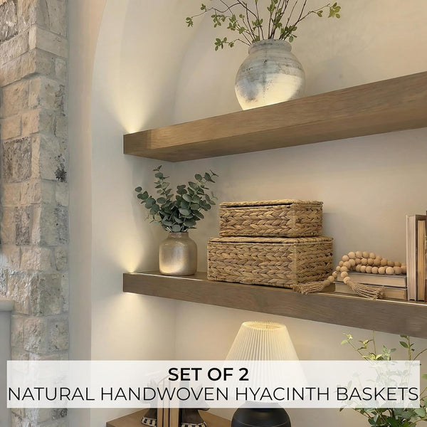Decorative Storage Boxes with Lids - Set of 2 Wicker Organizer Bins | Beautiful Rattan Design for Shelves and Home Decor - Safely Store Photos, Documents and Memory Box Keepsakes in Style3