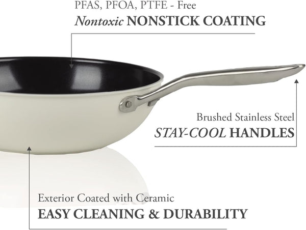 Techef Collection | Ceramic Nonstick Flat Bottom Wok Stir Fry Pan, Nontoxic - Free of PFAS, PFOA, PTFE (Wok 12")6