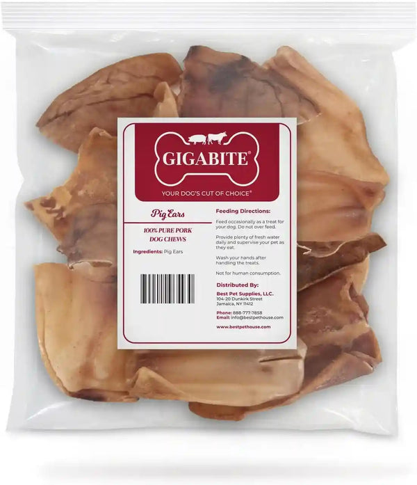 Best Pet Supplies Gigabite Whole Pig Ears for Dogs - 25 Count | Single Ingredient, All Natural Pig Ears, Supports Dental Health, Perfect for Training, Slow Roasted Chews12