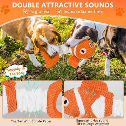 Squeaky Clownfish Dog Toy, Plush Crinkle Tug Toy with Handle | Pineapple Cotton Plush with Squeaker, Crinkle Paper, Stretchable Body, and Tug Handle for Interactive Indoor or Outdoor Play7
