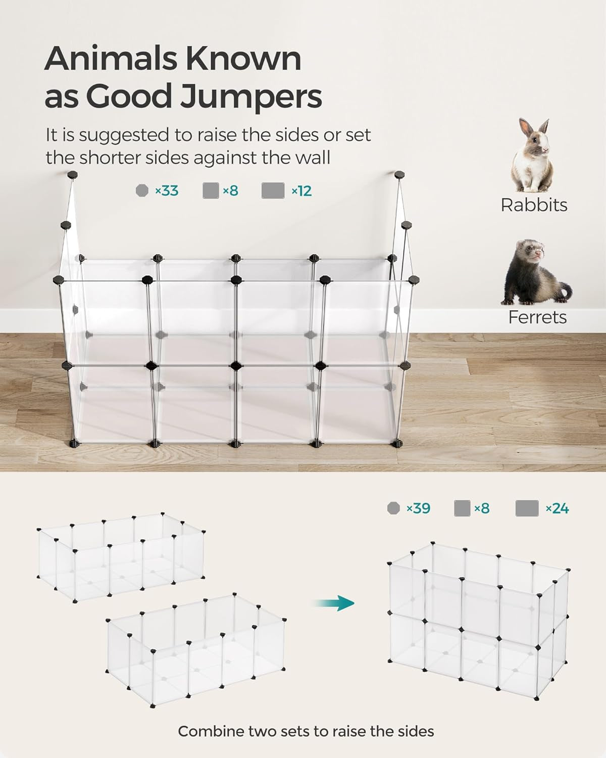 songmics-20-panels-pet-playpen-with-floor-small-animal-playpen-pet-fence-indoor-diy-plastic-enclosure-for-guinea-pigs-bunny-hamsters-hedgehogs-49-2-x-24-8-x-16-5-inches-white-ulpc001w01