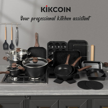 Pots and Pans Set Non Stick 31 Piece Kitchen Nonstick Cooking Cookware Sets with Grill Pan Saucepan Baking Sheet Utensil, Black7