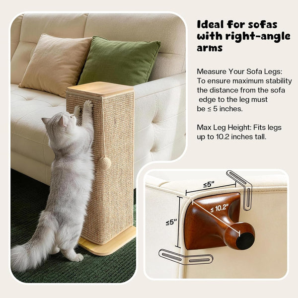 Wooden Couch Corner Cat Scratcher with Sisal Scratching Mat, Couch Cat Scratch Protector with Adjustable Buckles, Couch Corner Protectors for Cats, Cat Scratch Furniture Protector for Sofa5
