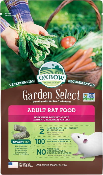 Oxbow Garden Select Adult Rat Food, Rat Food Pellets, Non-Gmo, 2.5 Lb | Uniform Rat Food Pellets Prevent Selective Feeding, Vitamins and Minerals, Non-Gmo, Complete Daily Diet, Made in USA1