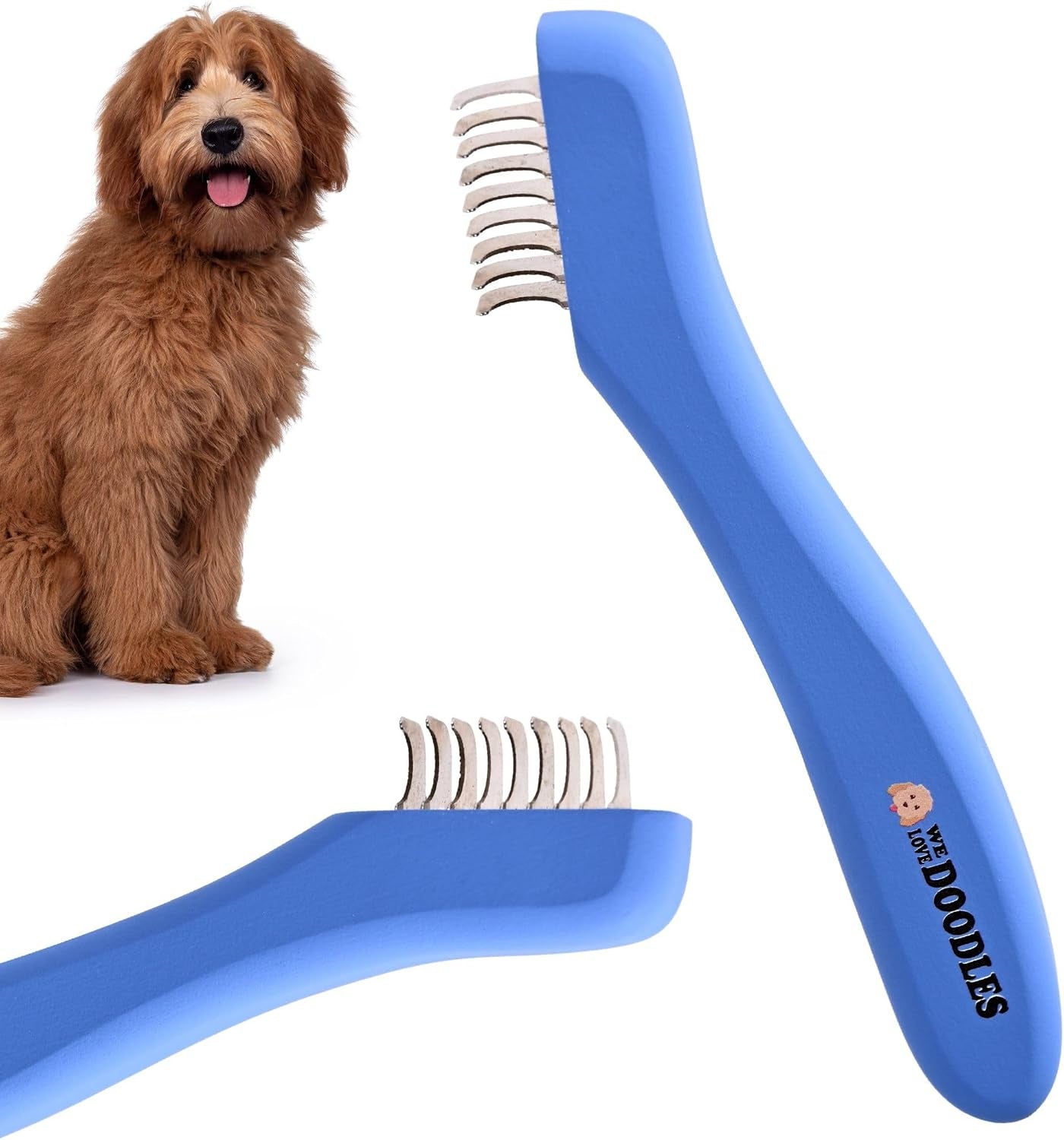 we-love-doodles-dematting-comb-for-dogs-dog-hair-mat-remover-detangler-comb-deshedding-tool-removes-tangles-knots-loose-hair-metal-comb-ergonomic-handle-family-5-blades