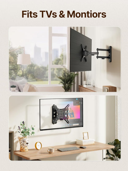 Full Motion Small TV Wall Mount for 13-43 Inch Tvs up to 44 Lb | ±90° Swivel, +5°/-15° Tilt, Landscape/Portrait Rotation; Extends 14.6 In, 4X Load Tested, VESA 200X200 Mm, Single-Stud Mount10