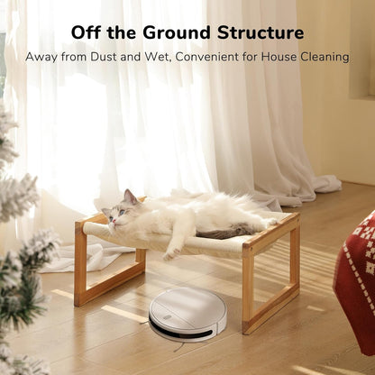 FUKUMARU Large Cat Hammock, Raised Dog Bed for Indoor and Outdoor, Washable | 21" Wooden Pet Beds, Cozy Velvet Cat Couch, Elevated Pet Sofa for Puppy, Bunny and Small Animal4