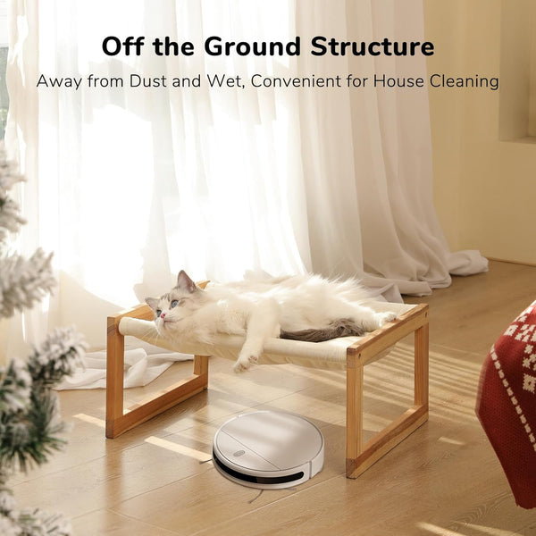 FUKUMARU Large Cat Hammock, Raised Dog Bed for Indoor and Outdoor, Washable | 21" Wooden Pet Beds, Cozy Velvet Cat Couch, Elevated Pet Sofa for Puppy, Bunny and Small Animal4