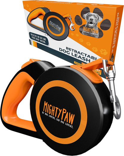 Mighty Paw Retractable Dog Leash 2.0, 16 Ft, for Medium Dogs, Heavy Duty | Reflective Nylon Tape, Tangle-Free Swivel Clip, One-Touch Quick-Lock Brake, Reflective Ring, Anti-Slip Handle12