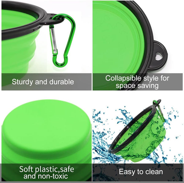 Dog Bowl Pet Collapsible Bowls, 2 Pack for Cats Dogs, Portable Pet Feeding Watering Dish for Walking Parking Traveling with 2 Carabiners (Small, Blue+Green)4