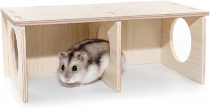 Hamster Peep Tunnel, 2-Chamber Wooden Hamster Hideout, Water-Resistant Platform for Dwarf Hamsters and Small Pets, 8.3" X 4.3" X 3.1"1