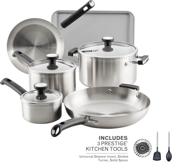 Truecook Stainless Steel Cookware Set, 12-Piece, Silver | Premium Stainless Steel Pots and Pans Set, Dishwasher Safe, Oven Safe to 350°F, Compatible with Gas, Electric, & Induction2
