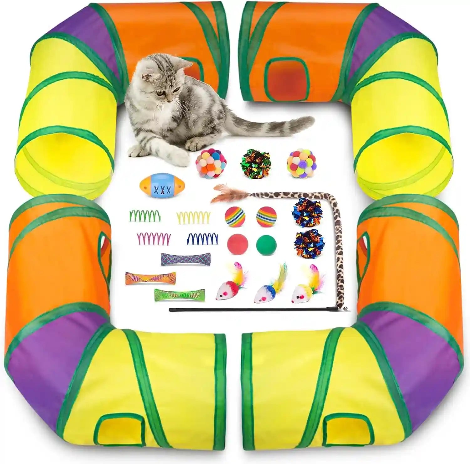 retro-shaw-33-pack-cat-toys-for-indoor-cats-collapsible-kitty-tunnel-tent-with-feather-teaser-wand-springs-balls-bell-mouse-interactive-kitten-hideaway-playhouse-15-7-inches