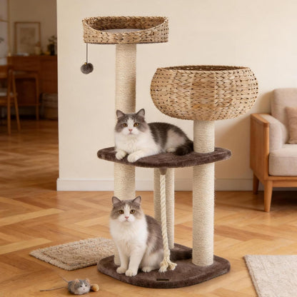 PETSITE 41 Inch Modern Cat Tree for Indoor Cats, Multi-Level Cat Tower with Scratching Posts, Hand-Made Wicker Cat Condo & Top Perch, Dangling Ball, Sisal Rope, Cute Cat Tree for Indoor Cats1
