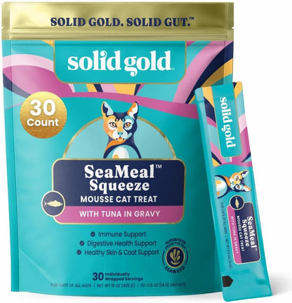 Solid Gold Lickable Cat Treats - Limited Ingredient Chicken Seameal™ Squeezable Healthy Cat Treats for Indoor Cats - Snack & Topper Squeeze Ups for Cats W/Seaweed for Gut & Immune Support - 3Oz/30Ct13