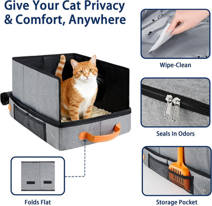 MORAIS Portable Travel Litter Box for Cats, 17.7"×13.5"×11" Collapsible Cat Litter Box with Lid, Leak-Proof Cat Litter Pan for Car Hotel Airplane, Waterproof & Easy to Carry- Gray4