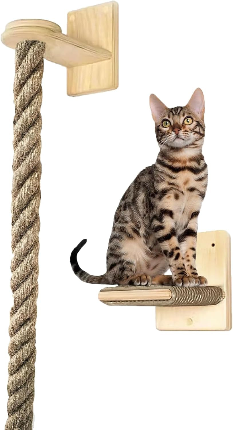 cat-scratching-post-wall-mounted-climbing-rope-set-double-platform-sisal-rope-space-saving-easy-install-multi-level-cat-playground-light-brown