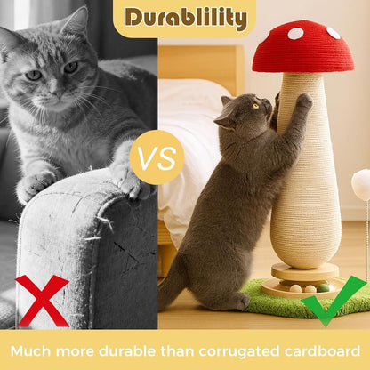 Mushroom Cat Scratcher Tower, Interactive Ball Track Spring Ball Cat Scratching Post, Sisal Kitty Activity Center for Indoor Cats & Kittens, Sturdy Wide Base 25.2 Inch - Red4