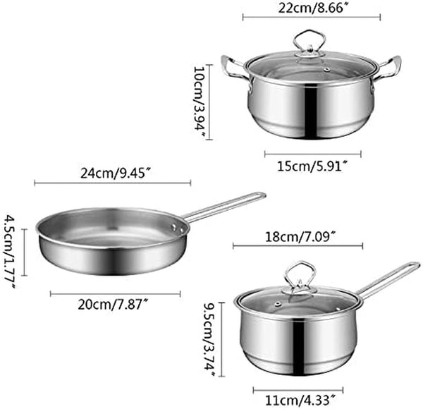 3Pcsset Stainless Steel Cookware Set Flat Bottom Frying Pan Soup Pot Milk Pot Kit Induction Cooker Cooking Pan for Home Kitchen (2)6