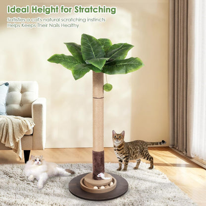 35" Sisal Rope Cat Scratching Post, Palm Leaf Cat Tree with Hanging Ball & Mouse Toy for Kittens & Adult Indoor Cats5