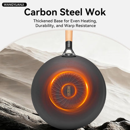 11.8" High Purity Iron Wok Pan,Flat Bottom Stir Fry Pan for Electric,Induction & Gas Stoves,No Chemical Coating Carbon Steel Alternative,Traditional Hand-Hammered Skillet for Cooking5