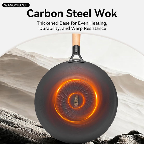 11.8" High Purity Iron Wok Pan,Flat Bottom Stir Fry Pan for Electric,Induction & Gas Stoves,No Chemical Coating Carbon Steel Alternative,Traditional Hand-Hammered Skillet for Cooking5