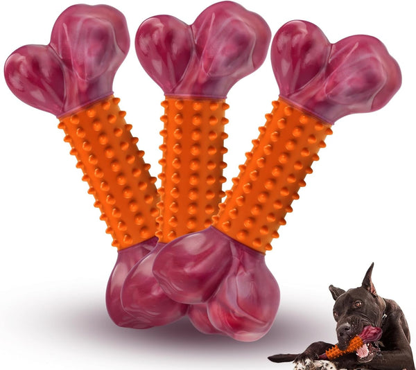 Tough Dog Toys for Aggressive Chewers: Beef Flavored Long Lasting Dog Bones for Large Dogs, Indestructible Dog Chew Toys to Keep Them Busy, Large Dog Toys for Medium & Large Breed, Red15