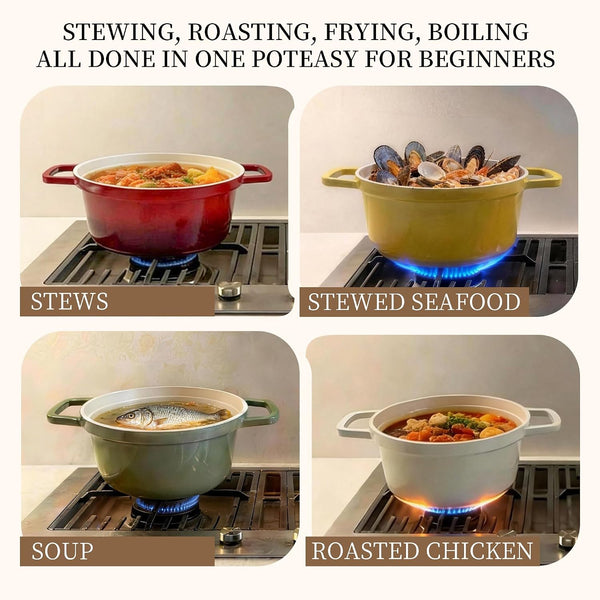 2.9QT Aluminum Dutch Oven Pot with Lid, Lightweight Casserole Dish, Compatible with Induction, Gas & Electric Stovetops, Nonstick Stew Pot for Braising, Roasting, Soup & Bread Baking2