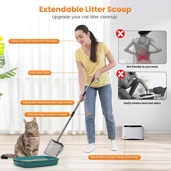 PETOCAT Cat Litter Scoop 43 Inch Metal Litter Scooper with Stainless Steel Long Handle, Upgraded Large Kitty Box Scooper Heavy Duty Deep Shovel for Fast Sifting, Dog Waste Scooops for outside Pet Poop2