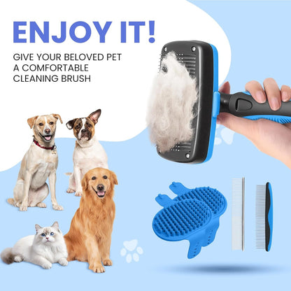Self Cleaning Shedding Brush - 5-In-1 Professional Pet Grooming Kit Skin Friendly Grooming Tool for Dogs, Cats, and Puppies, Deshedding and Hair Removal for Long and Short Haired Pets, Blue4