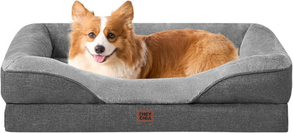 EHEYCIGA Orthopedic XL Dog Bed for Large Sized Dog, 42X30 Inch Extra Large Memory Foam Dog Couch Bed with Sides, Waterproof Liner & Washable Removable Cover, Bolster Pet Sofa, Grey40