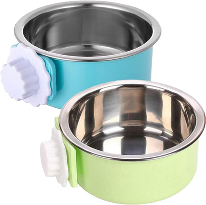 Kathson Crate Dog Bowl, Removable Stainless Steel Hanging Pet Kennel Cage Bowl Food & Water Feeder Coop Cup for Puppy, Cat, Rabbit, Guinea Pigs Ferret Bird (2 PCS, Size: M, Blue and Green)17