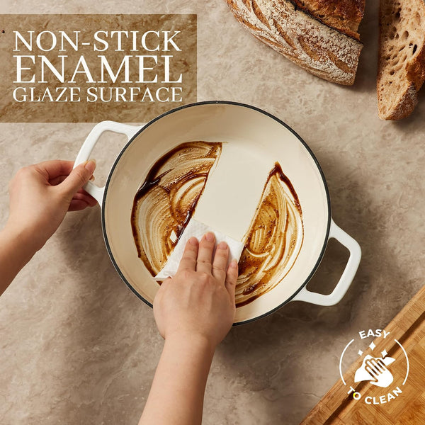 Enameled Cast Iron Dutch Oven, 5QT Pot with Lid & Gift Box | Healthy Cookware for Homemade Sourdough Bread Baking, Roasting, All Stovetop Compatible Oven Safe up to 500° F, Croissant4