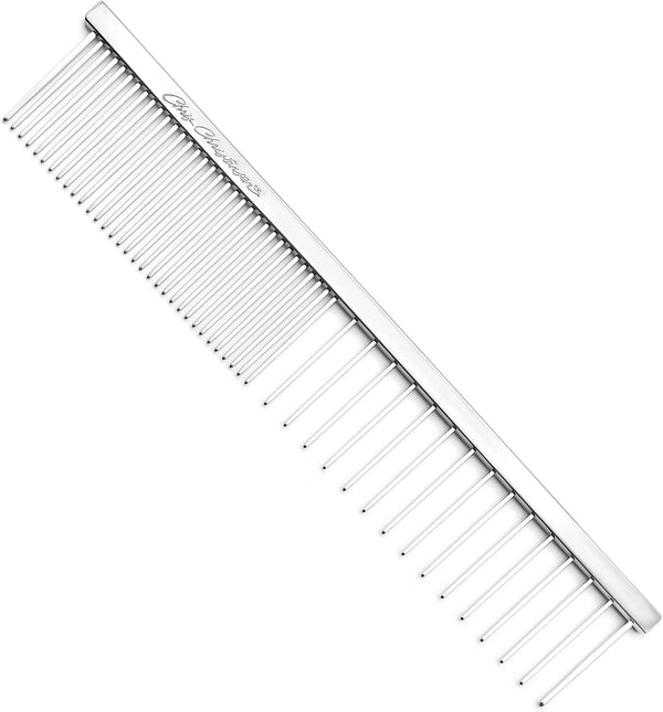 Chris Christensen 000 7.5 In. Greyhound Style Fine/Coarse Colored Butter Comb, Groom like a Professional, Rounded Corners Prevent Friction and Breakage, Solid Brass with Steel Teeth, Chrome Finish13