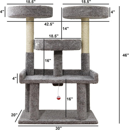Prestige Cat Trees 46″ XXL Heavy Duty Cat Tree – Extra-Large, Sturdy Indoor Cat Tower with Multiple Perches, Sisal Scratch Posts & Solid Wood Base (Gray)3