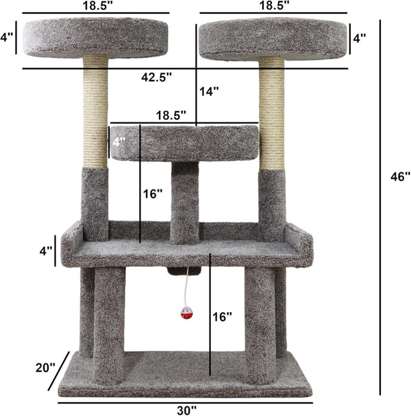 Prestige Cat Trees 46″ XXL Heavy Duty Cat Tree – Extra-Large, Sturdy Indoor Cat Tower with Multiple Perches, Sisal Scratch Posts & Solid Wood Base (Gray)3