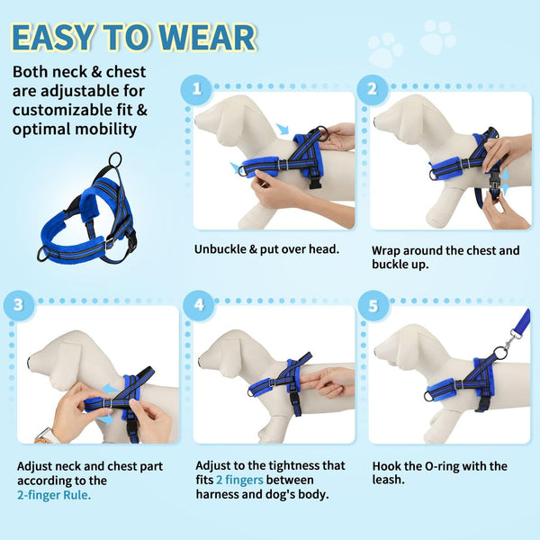 Lukovee No Pull Dog Harness and Leash Set, Soft Padded Small Dog Harness, Neck & Chest Adjustable Reflective Vest Puppy Harness with 4Ft Lightweight Anti-Twist Dog Leash for Small Dogs (XS, Blue)9