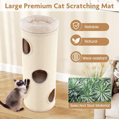 Tangkula 4 Story Cat Tree Condo, 49” Barrel-Shaped Cat House with Detachable Sisal Scratching Board, 3 Hideaways & Removable Soft Top Plush Bed, Interior Bamboo Mat, Modern Cat Tower for Indoor Cats7