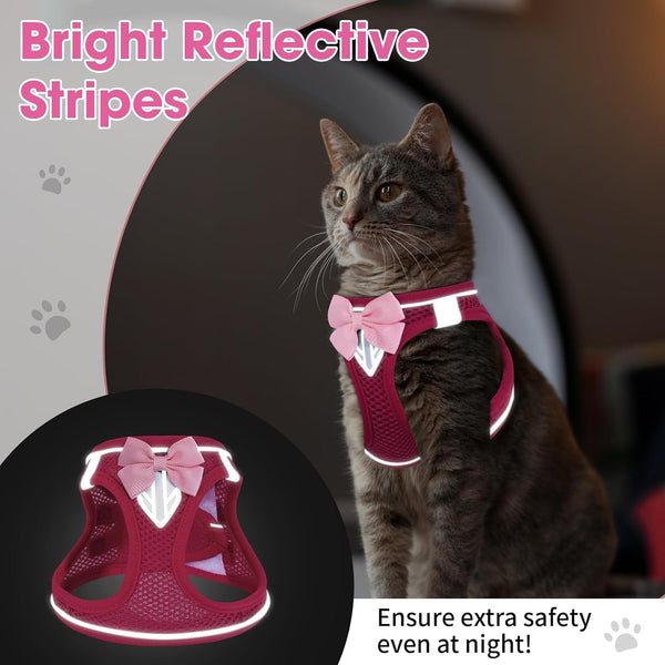 Cat Vest Harness and Leash Set, Escape Proof Kitten Harness Pink XS | Safe Reflective Strips, Adjustable Easy Wear Kitty Harness, Sturdy Clip Buckle, Breathable Mesh , for Kitty Puppy Bunny Walks7