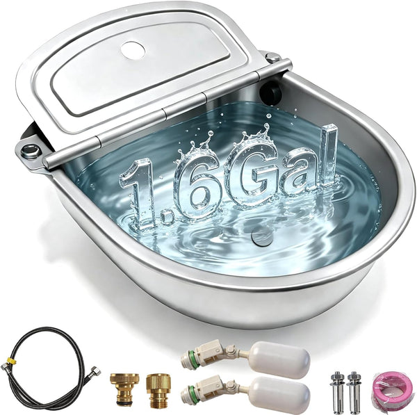 Automatic Water Bowl 304 Stainless Steel Pet Water Dispenser Dog, Feeder Waterer for Large Dogs with 40 Inch Steel Hose, 2 Float Valve, Copper Connector Adapter, 2 Bolts (With Drainage Hole)1
