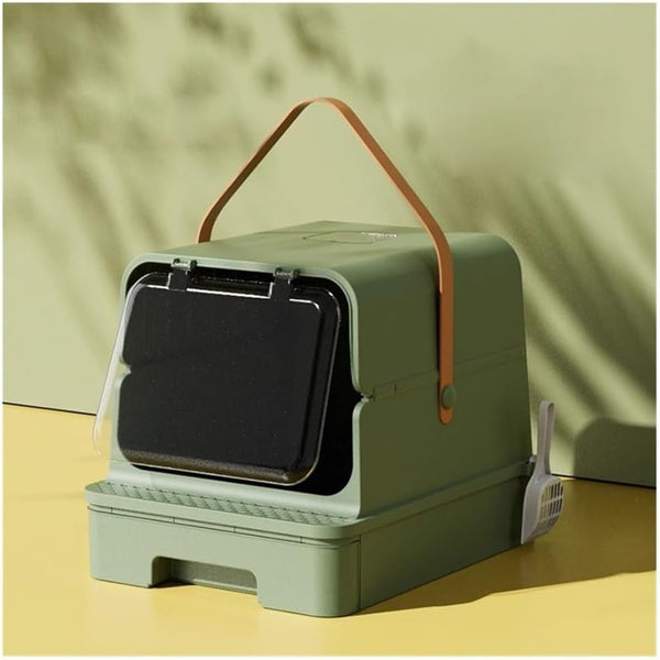 Pet Supplies, Enclosed Cat Litter Box with Door & Drawer, Anti-Splash Lid, Scoop Included(Gray)9