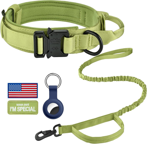 DAGANXI Tactical Dog Collar, Adjustable Military Training Nylon Dog Collar with Control Handle and Heavy Metal Buckle for Medium and Large Dogs, with Patches and Airtags Case (L, Black)30