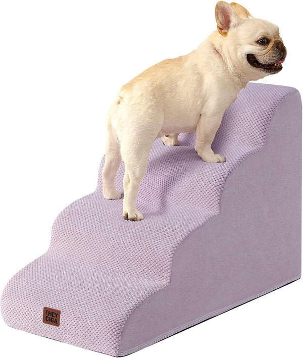EHEYCIGA Curved Dog Stairs Ramp for 5-Step High Beds, 22.6" H Dog Steps | 33D Density of Pure Foam, for Small Dogs and Cats, Pet Stairs for High Bed Climbing, Non-Slip Balanced Pet Step Indoor, Grey32