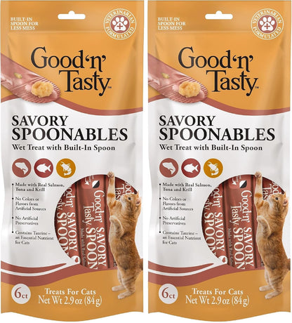 Good ‘N’ Tasty Savory Spoonables with Real Duck, Beef & Rabbit, 6 Count Tube, Triple Flavor Squeezable Lickable Wet Treats for Cats with Built-In Spoon for Less Mess20