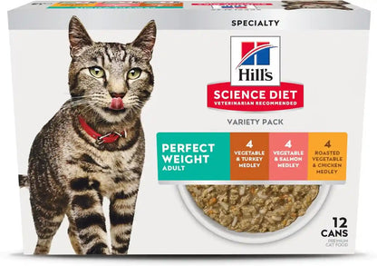 Hill'S Science Diet Adult Perfect Weight Wet Cat Food Variety Pack | #1 Veterinarian Recommended, Vegetable & Chicken and Liver & Chicken, 2.9 Oz. Cans, 12-Pack15